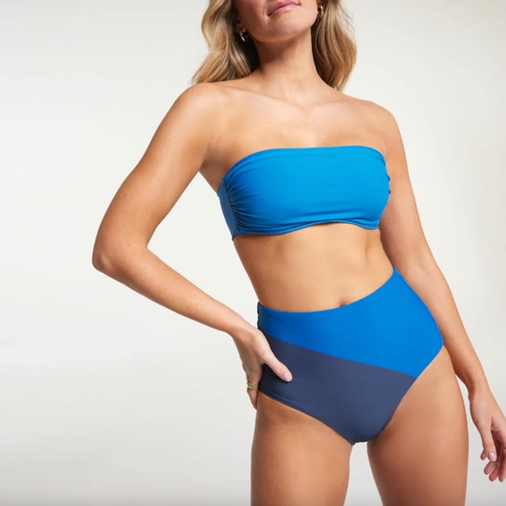 CALIA Women's Shirred Strapless Bandeau Low Support Swim Top
